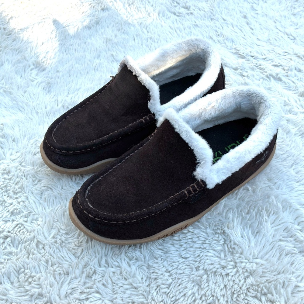 Kuru Women’s Brown Suede Fleece Lined Slippers Sz 9.5